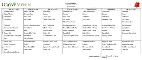 assisted living menu samples