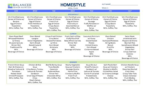 assisted living menu template